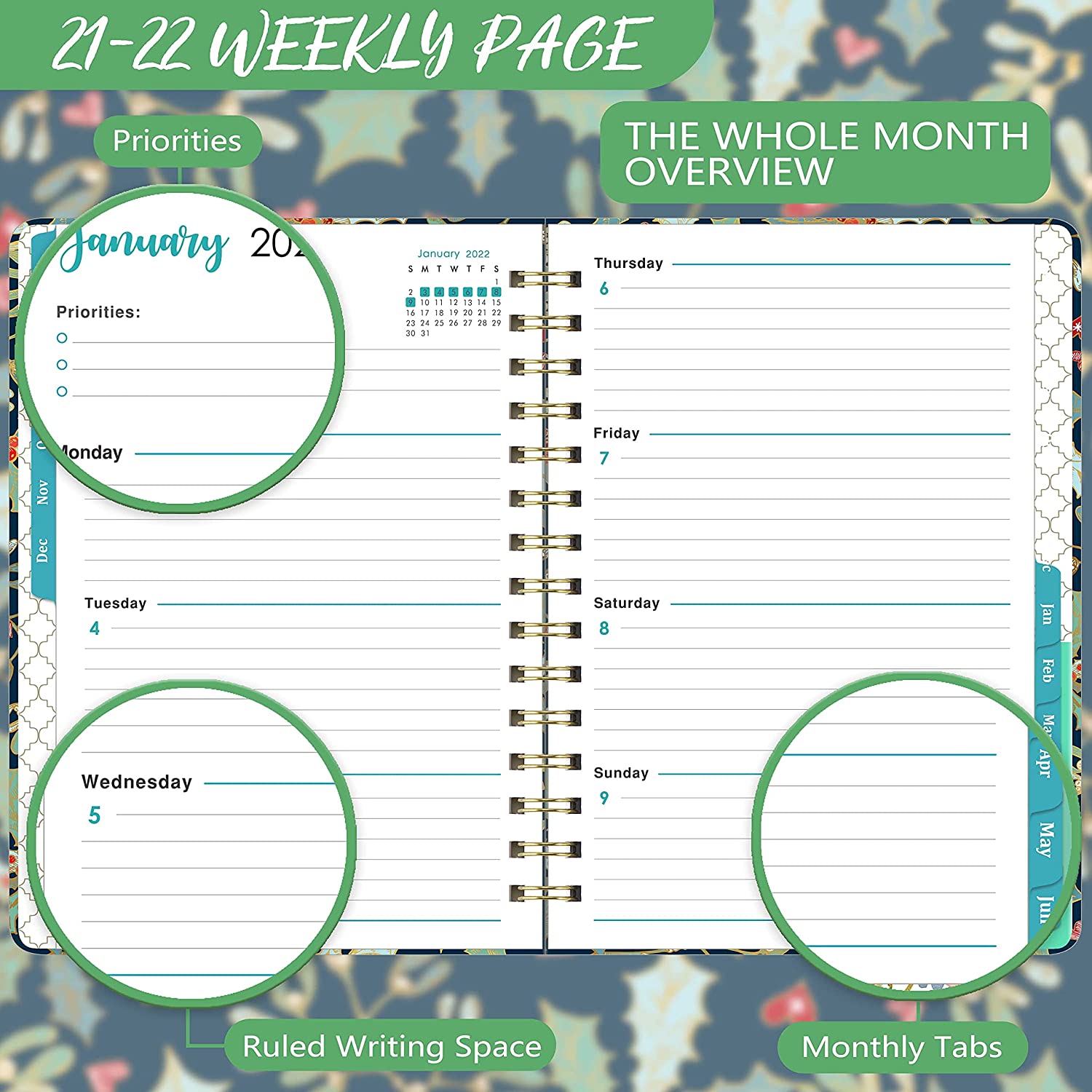 Monthly Planner Strong Twin Wire Binding Spiral Notebook