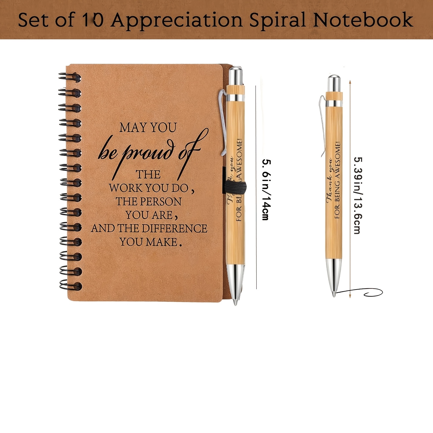 Mini Spiral Kraft Inspirational Notebook Employee Appreciation Gift Set with Ballpoint Pen