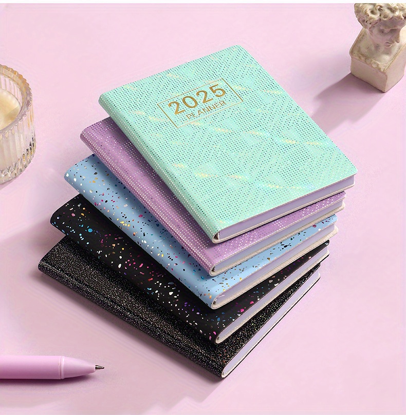 Sparkle Glitter 2025 Elegant Faux Leather A7 Calendar Notebook 365 Days & Weekly Planner Portable Pocket Diary