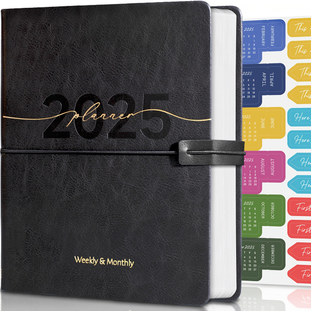2025 A5 Leather Planner 365-Day Weekly & Monthly Organizer with Elastic Band Closure And Inner Pocket