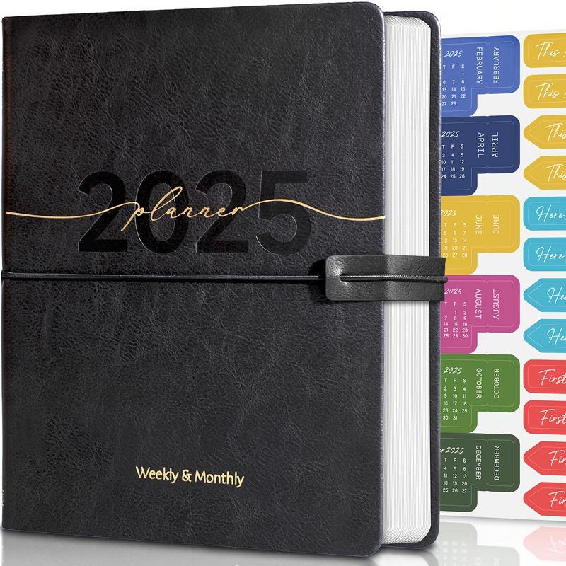 2025 A5 Leather Planner 365-Day Weekly & Monthly Organizer with Elastic Band Closure And Inner Pocket
