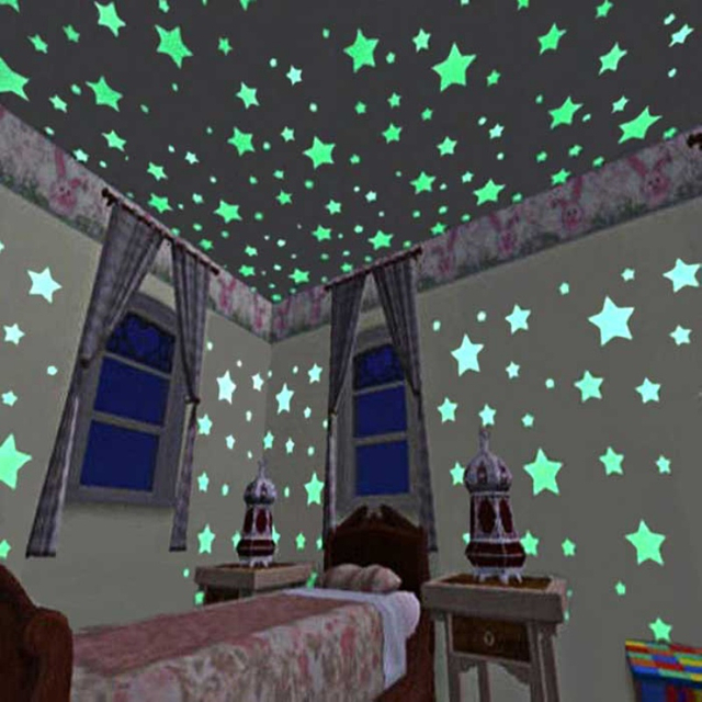 Custom 100pcs Per Bag 3D Stars Glow in The Dark/glow in The Dark Star Ceiling Stickers 