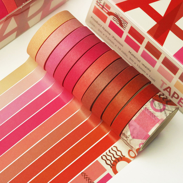 10 Rolls Rainbow Washi Tape 15mm Wide Set 