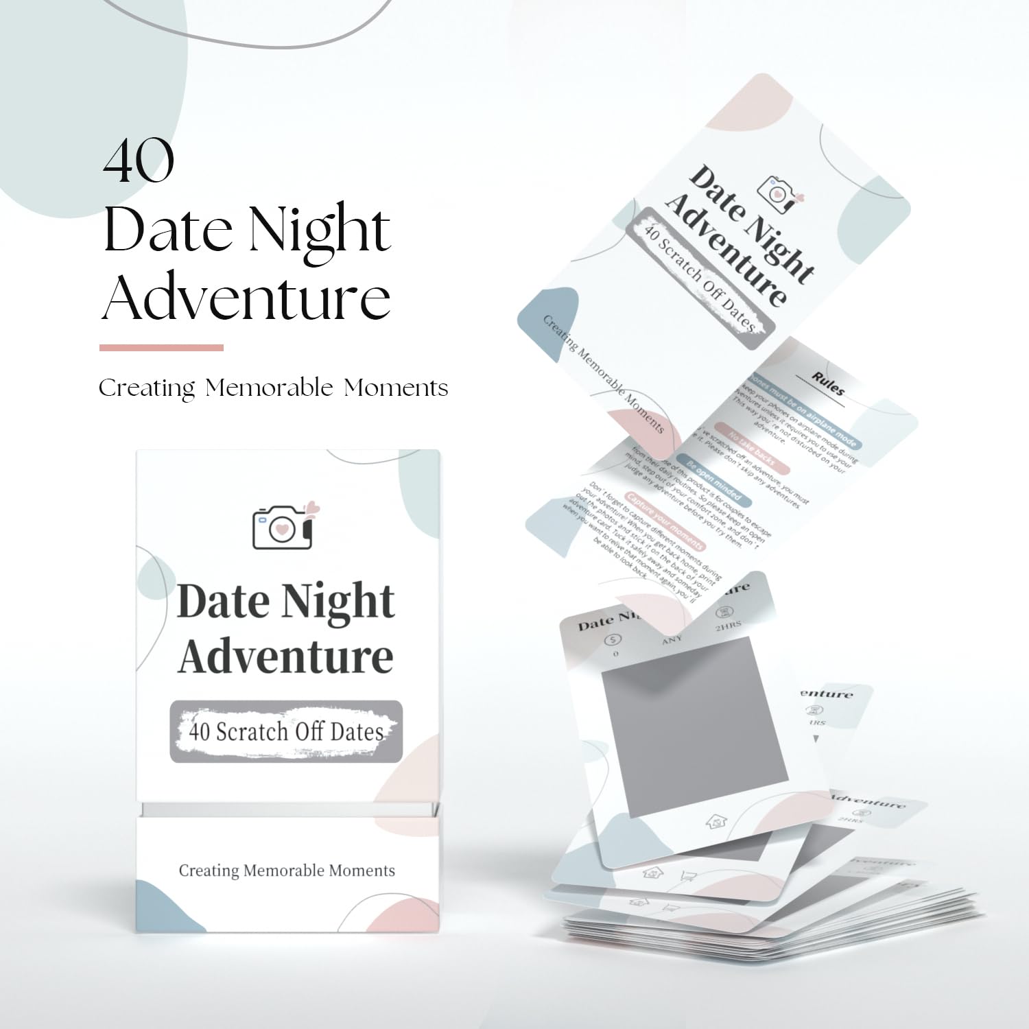 40 Date Ideas Card Games for Couples Date Night Unique Date Deck Scratch Off Cards, Gifts for Boyfriend 