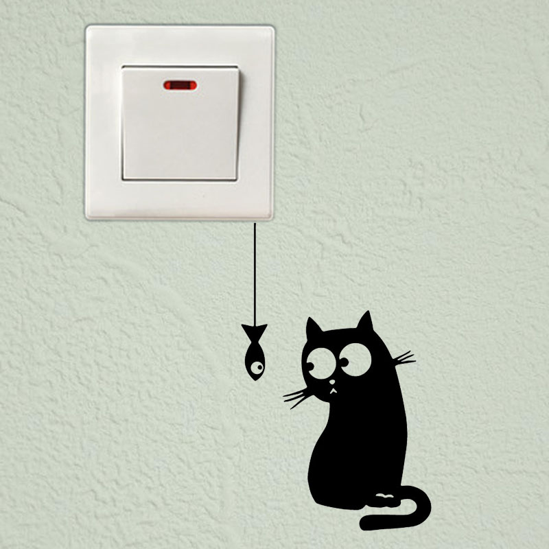 Hungry Cat See The Fish Funny Switch Board Socket Stickers