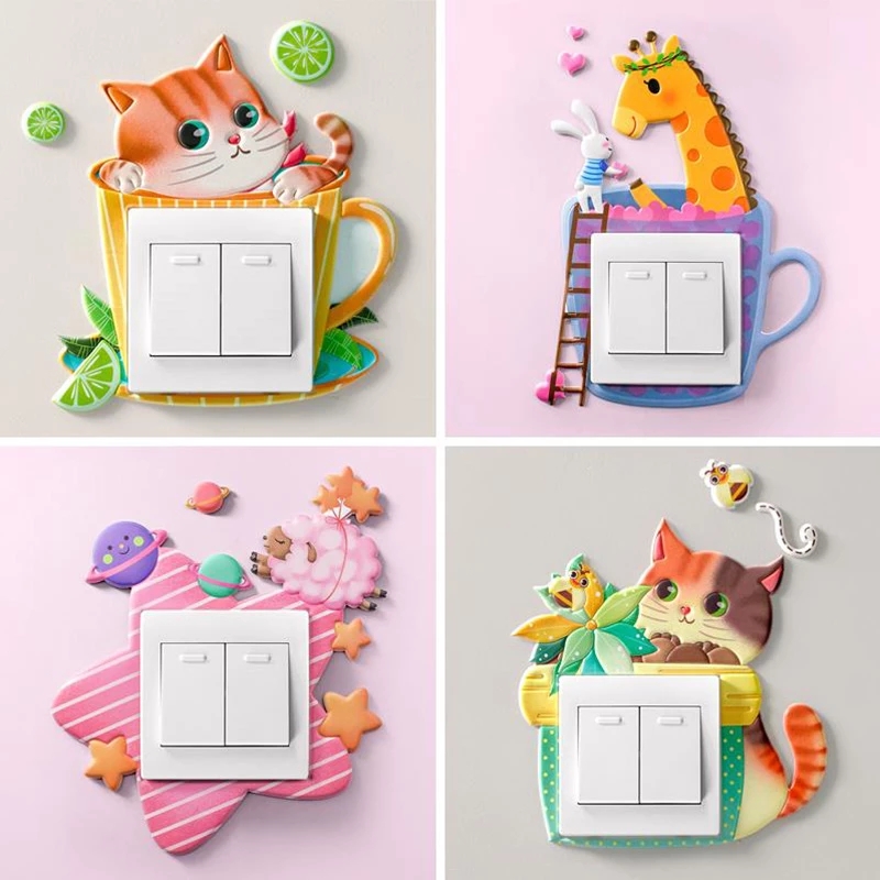 Custom 3d Foam Wall Stickers on-off Switch Outlet Cover Cute Beautiful Cartoon Animal Sticker Bedroom Kitchen Office Decor 