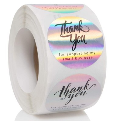 Custom Thank You Logo Stickers 500pcs Adhesive Label Sticker Paper Rainbow Silver Roll for Business Package Box Gift Present