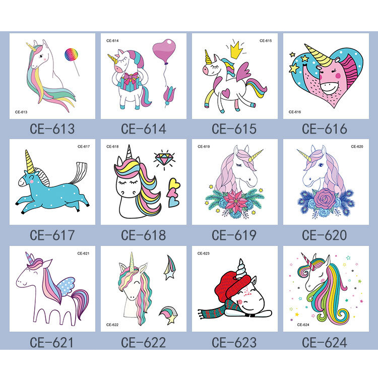 Custom Cartoon Unicorn Designs Temporary Tattoo Sticker