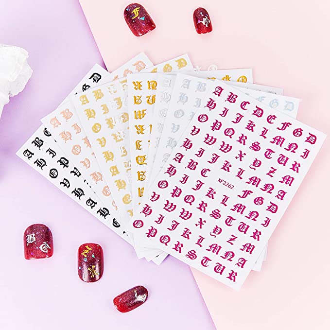 Custom Design Trending Adhesive Stickers Letter Nail Sticker Art Luxury Old English Alphabet for Women Girls Home Nail Decoration