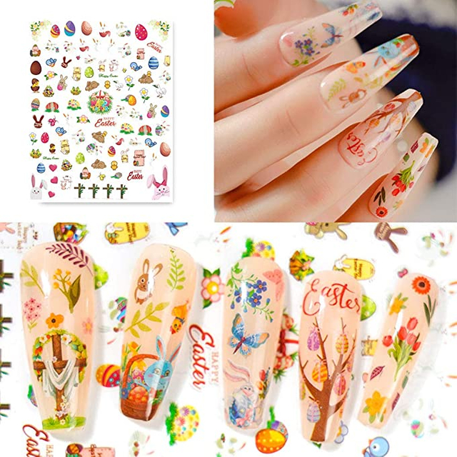 Children Bunny Nail Easter Egg Stickers Custom Logo Designs Self Adhesive Nail Art Decals Butterfly for Kids Girls Women