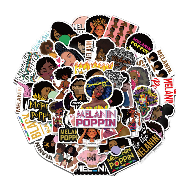 Inspirational Black Girl Melanin Poppin Stickers 50PCS for Laptop Waterproof Durable Trendy PVC Laptop Decal Sticker