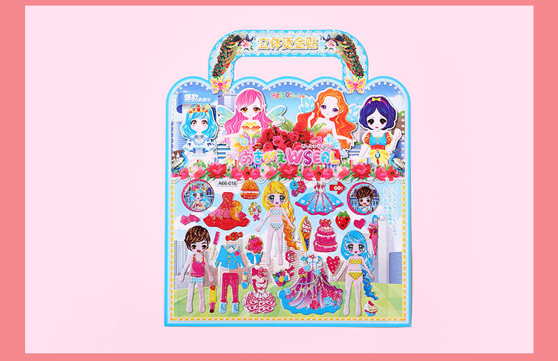 Girls Cartoon Princess Dress Up Stickers, Custom Pink Cute 3d Puffy Sticker Activity Books for Kids