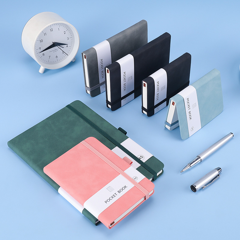Business Custom Logo A5 A6 A7 Lined Journal Notebook with Elastic Strap, Pocket Notebook