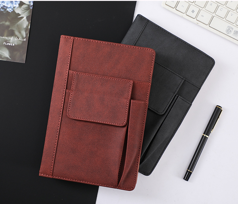 Refillable Lined Meeting Business Notebook with Front Pockets And Pen Pocket, Luxury A5 Size Hardcover Journal with 3 Pocket
