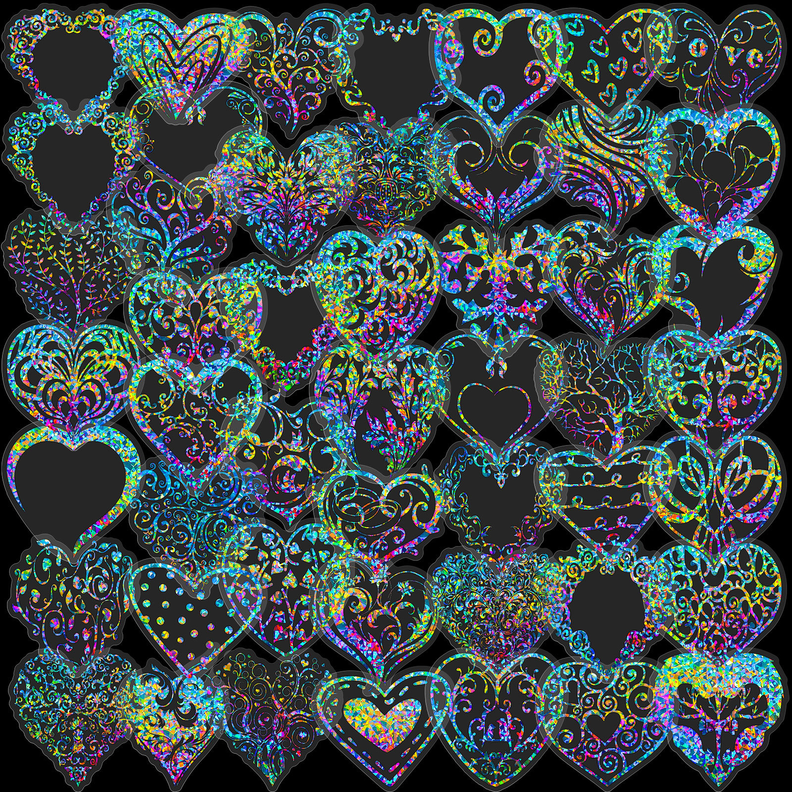 DIY Decorative Love Heart Shaped Transparent Holographic Glitter Stickers Laser Transparent Scrapbook Stickers