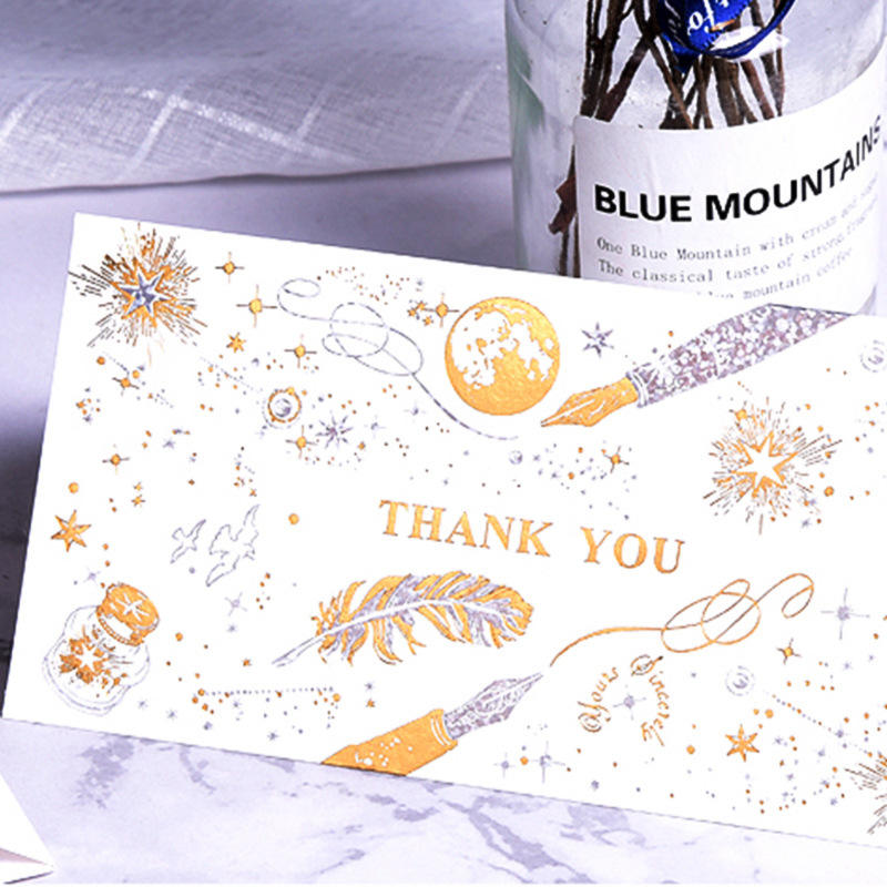 Bi-color Foil Stamped Folded Greeting Card Eco Friendly Recycled Paper Black White Wedding Thank You Cards with Envelope