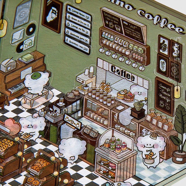 Make Your Own Coffee Shop DIY 3D Sticker Scene Room Sticker Book Quiet Book for Kids Gift Create Your Own 3D Scene