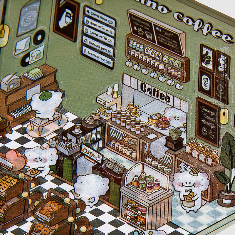 Make Your Own Coffee Shop DIY 3D Sticker Scene Room Sticker Book Quiet Book for Kids Gift Create Your Own 3D Scene