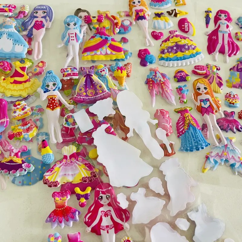 Adorable 3D Cartoon Dress-Up Girl Puffy Stickers for Toddlers, Bulk Sticker Sheets DIY Decorative Stickers for Kids' Rooms
