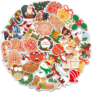 50 Pcs Die Cut Non-Repeating Vinyl Waterproof Sticker Label Merry Christmas Vinyl Stickers for Kids Xmas, Party Favorite
