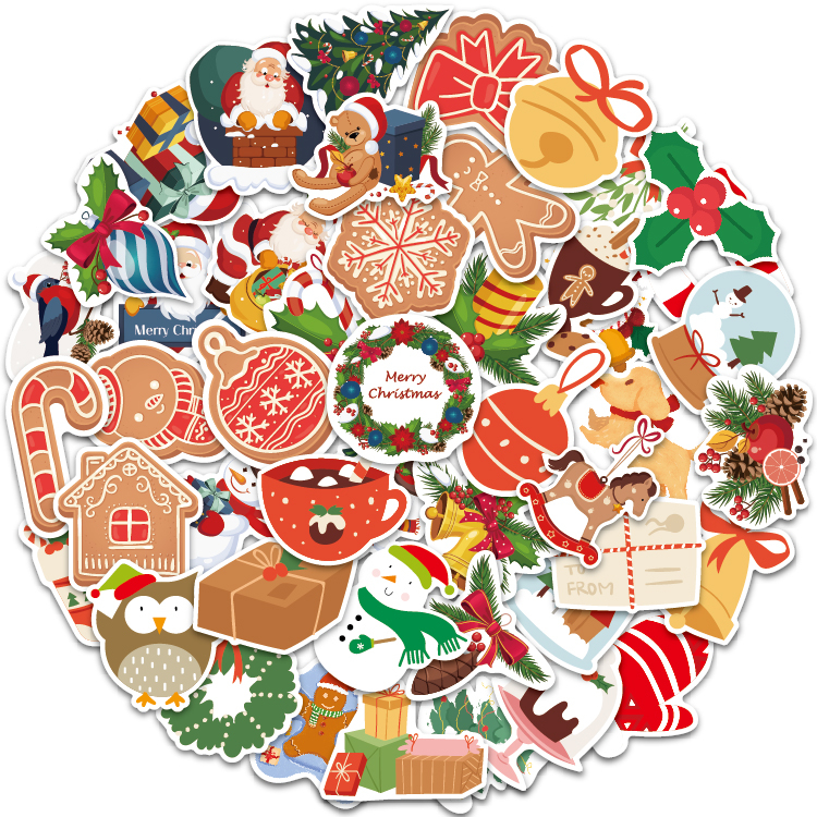 50 Pcs Die Cut Non-Repeating Vinyl Waterproof Sticker Label Merry Christmas Vinyl Stickers for Kids Xmas, Party Favorite