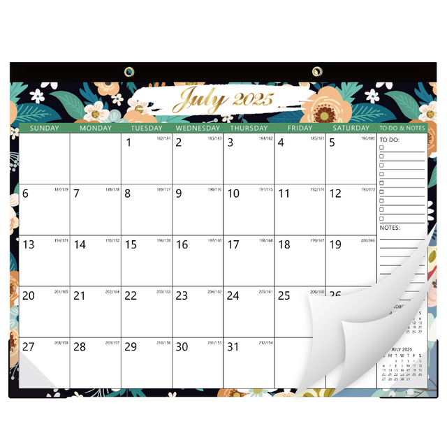 Floral Design Monthly Wall Calendar From Jul. 2025 - Dec. 2026 with Corner Protectors & Large Ruled Blocks