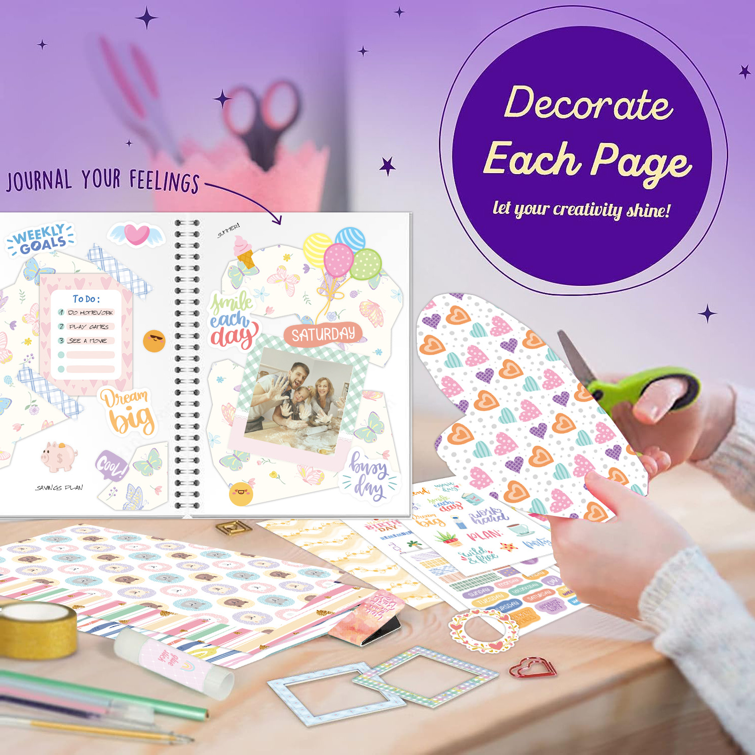 DIY Girls Journal Set for Teen Decorate Her Planner/Organizer Birthday Gift Cute Art Crafts Scrapbook Stationary Kit