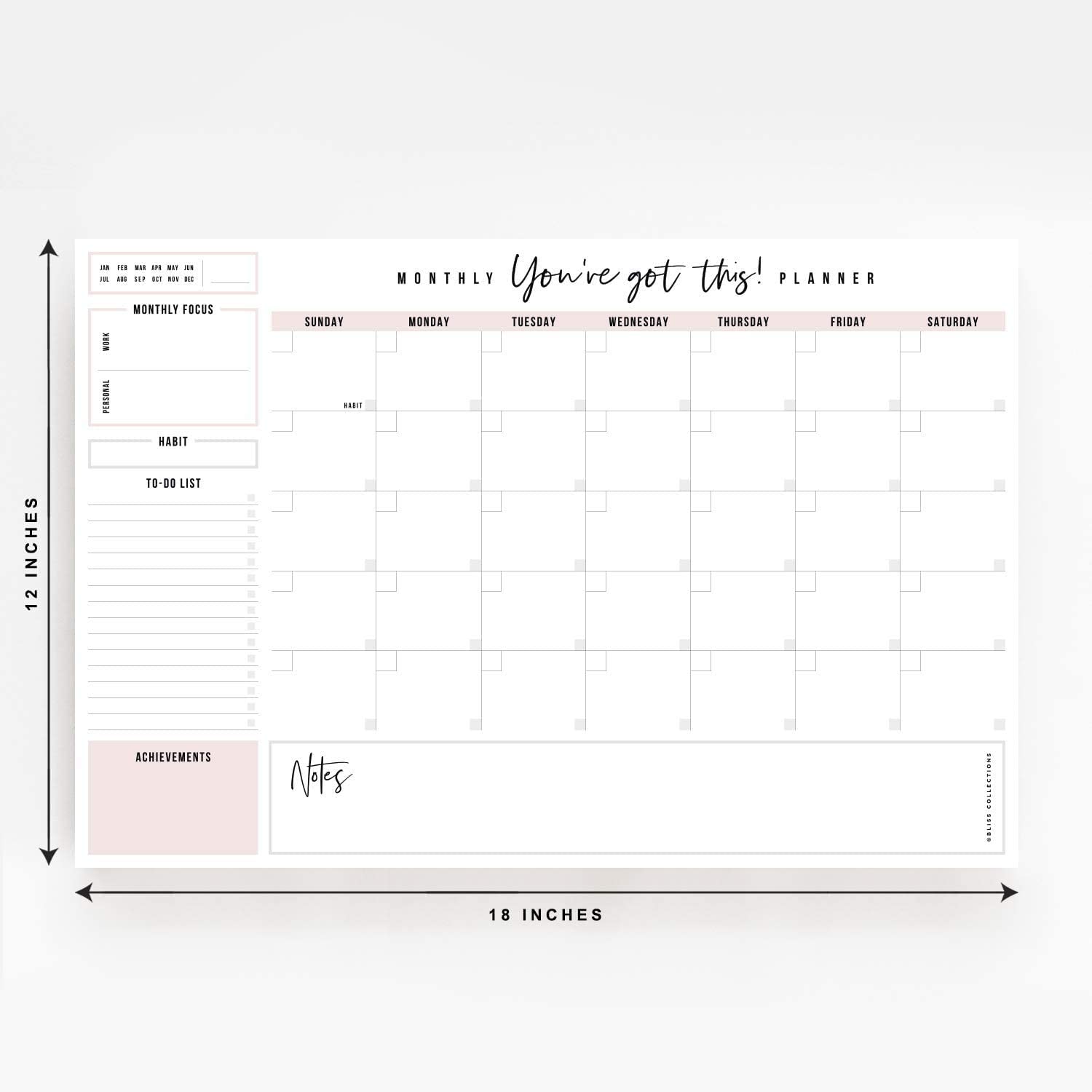 Monthly Planner Notepad Tear-Off Sheets To Do List Pad