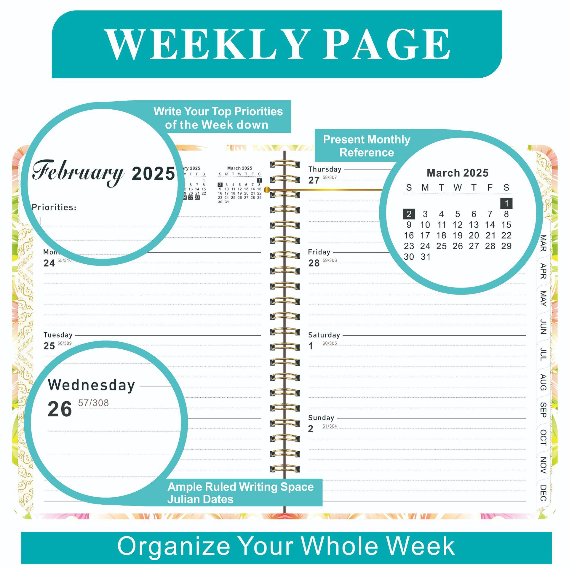 2025 A4 Time And Date Executive Planners with Belt, Customizable Daily Spiral Planner for Student