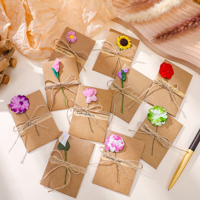 Handmade Diy Dried Flower Greeting Card Creative Flowers Literary Birthday Greeting Card Preserved Flower Cards