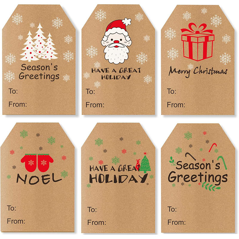 Kraft Stickers for Packaging Label Wholesale 6 Styles Brown Christmas Holiday Gift Packaging Sticker Label
