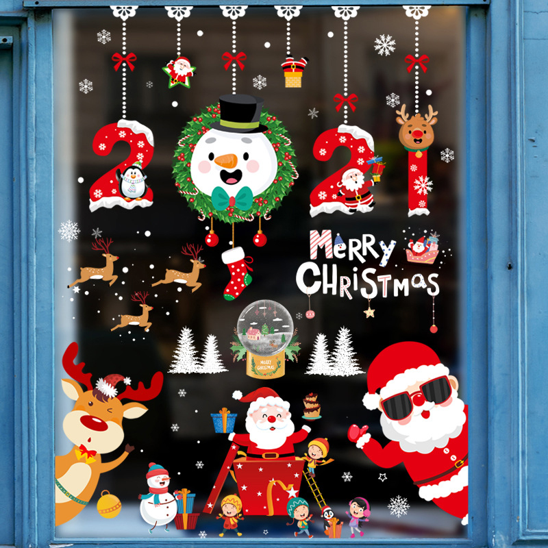 Cartoon Merry Christmas Decorative Window Stickers
