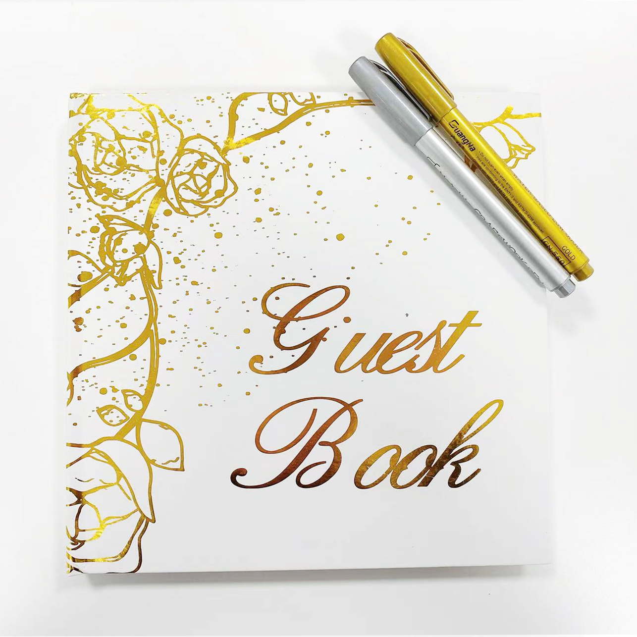 Wedding Guest Book Photo Album Sign in with Gold Foil Hard Cover Book with Thick White Paper