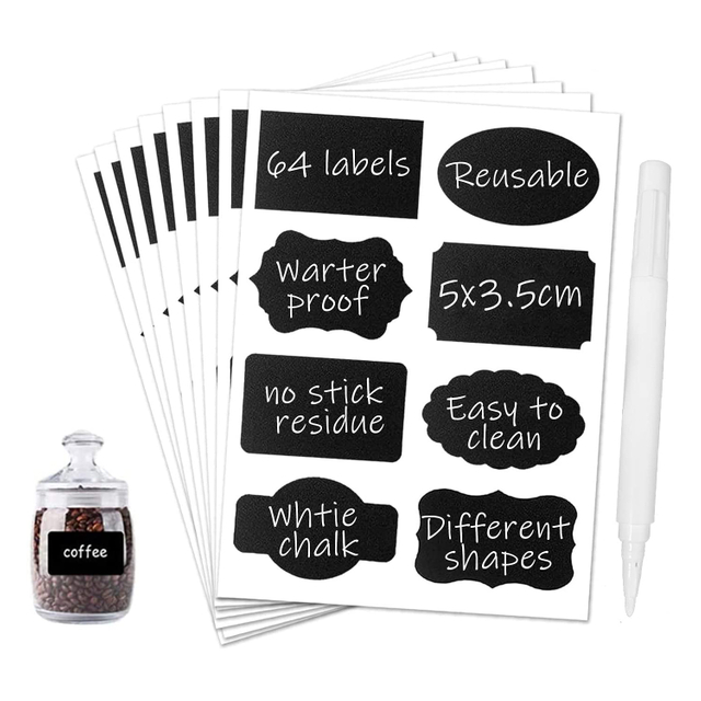 Blackboard Sticker Waterproof Label Reusable Erasable Chalk Without Sticky Residue for Kitchen Office