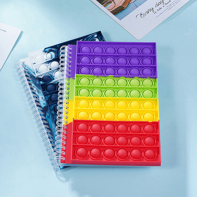 A6 Rainbow Colorful Stress Relieve Fidget Bubble Spiral Silicone Cover Fidget Notebook