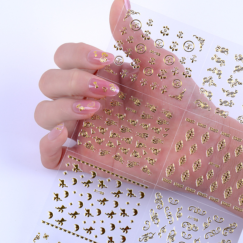 3D Self-Adhesive Nail Decals Gold Nail Art Design for Women