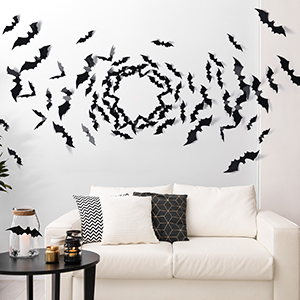 Halloween Bats Decoration, 4 Different Sizes Realistic PVC Black 3D Scary Bat Sticker