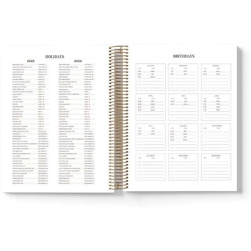 180° Lay Flat 2025-2026 Daily & Monthly Planner with Exercise Log Waterproof Leather Cover Ribbon Bookmark