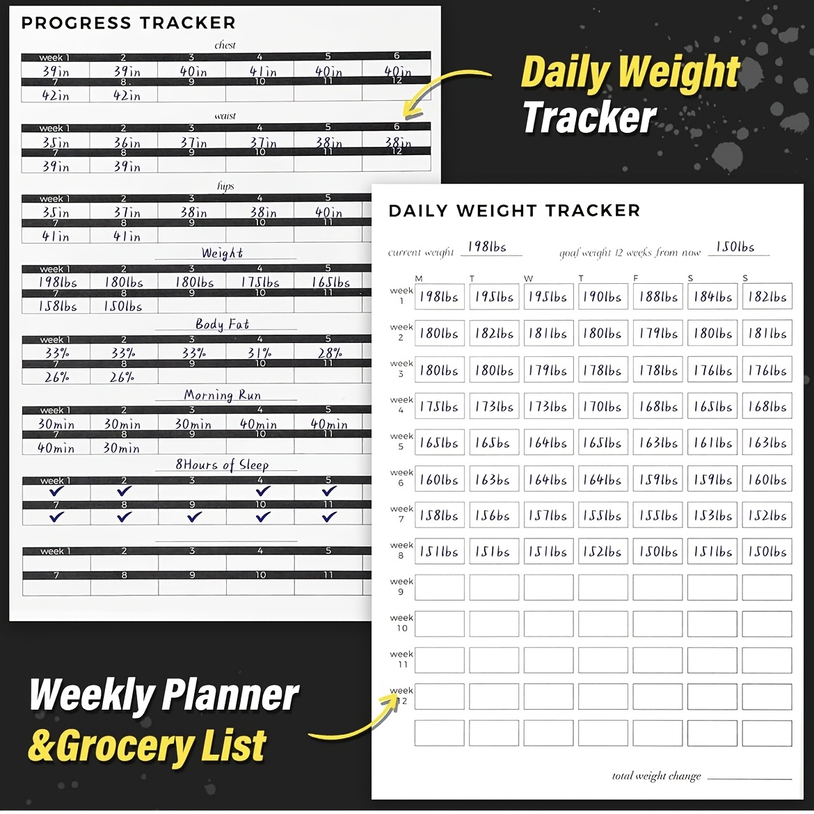 Spiral Bound Black Paper Log Durable Fitness Journal & Workout Planner for Men & Women's Gym And Home Exercise Tracking