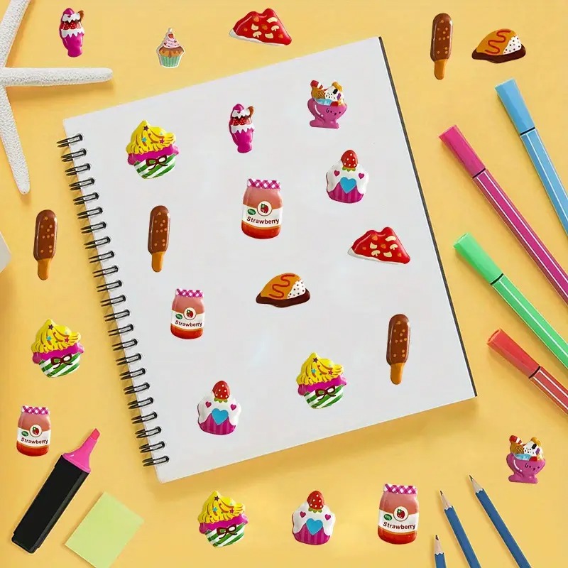 Sweet Cartoon Cake Delicious Puffy Sticker Collection for Kids 3D Puffy Dessert Cupcake And Tropical Fruit Decals