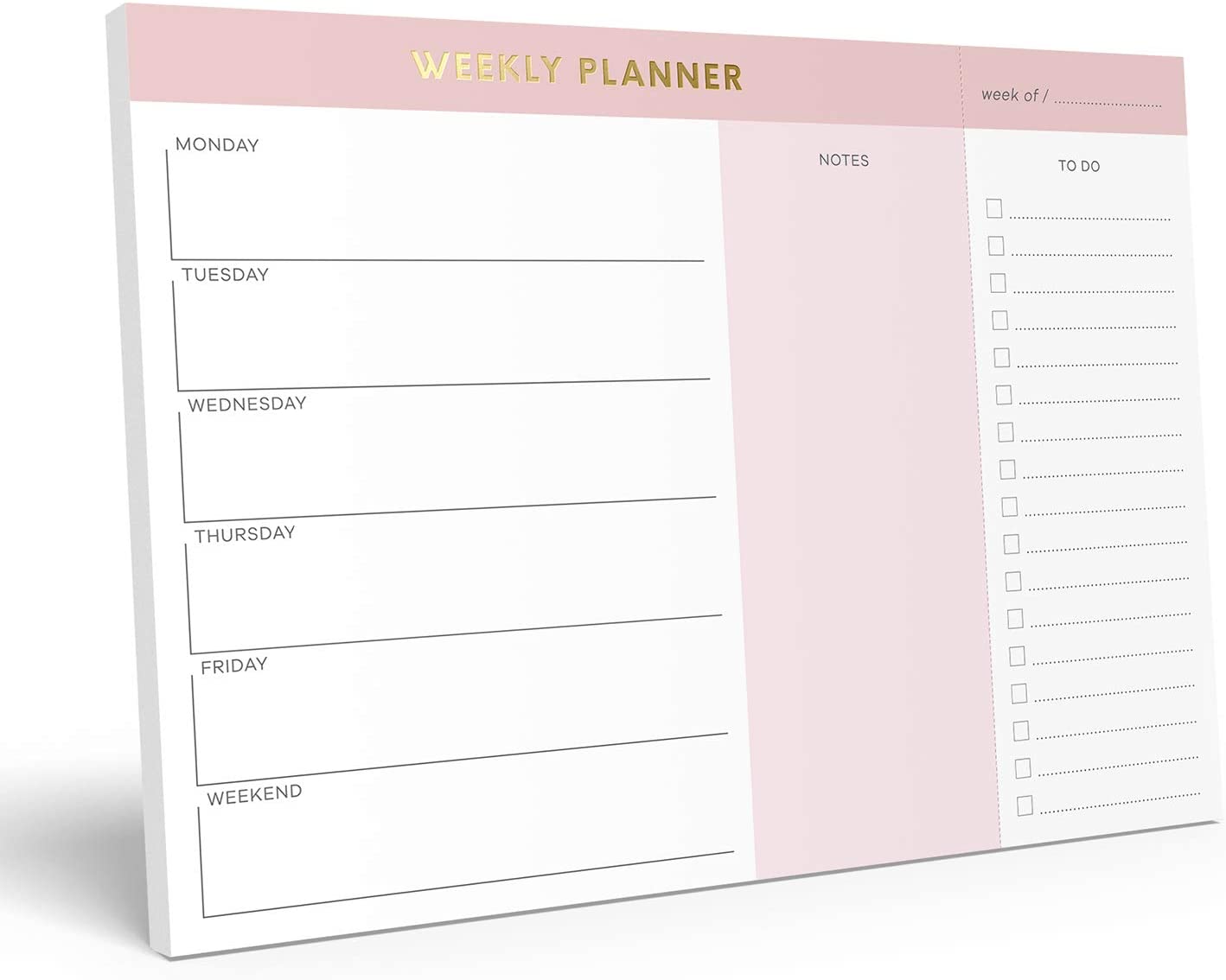 2021 Pink Gold 7''*10'' Size Weekly Planner Pad with Tear Off To Do List Custom Notepad Checklist Note Pad 