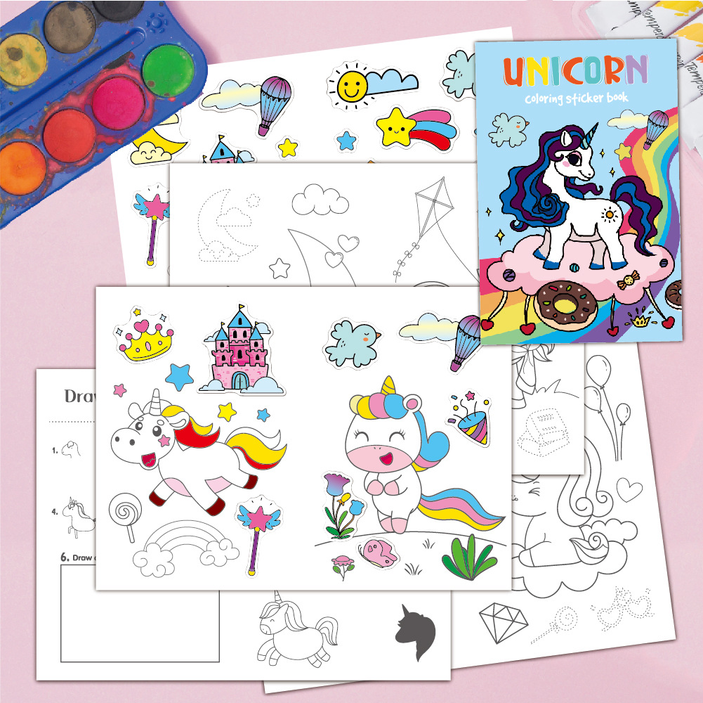 Coloring Sticker Book with Dinosaur Unicorn Mermaid Animal Theme DIY Sticker Book Gift for Kids