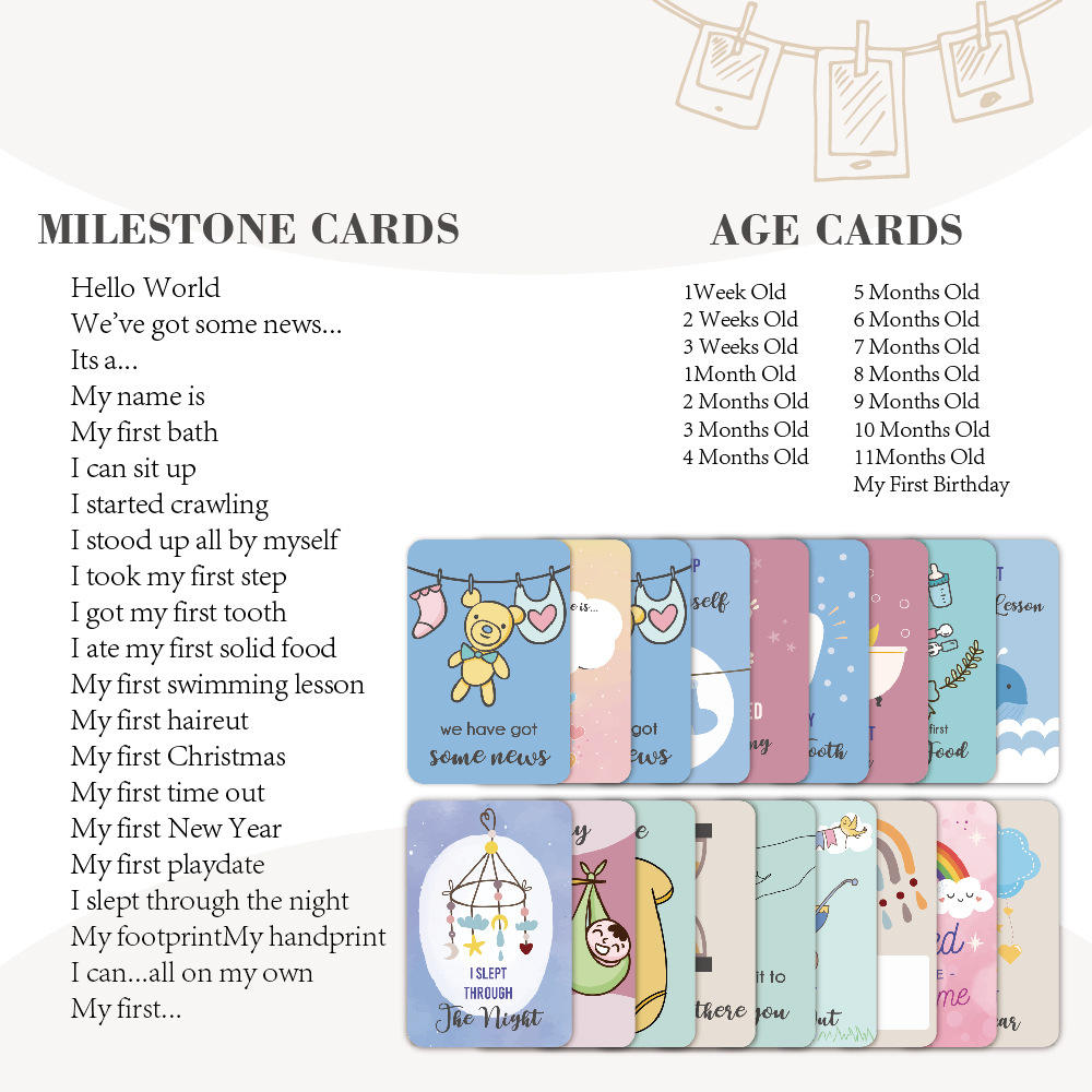 50pcs Baby Monthly Milestone Cards Custom Paper Cards Gift Baby Shower Baby\'s Milestone Month Cards