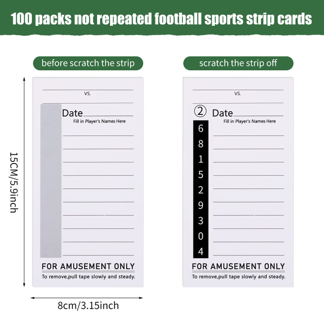 100 No-Repeat Baseball Boxing Soccer Football Strip Cards Playing Scratch Off Cards for Super Football Party Favor