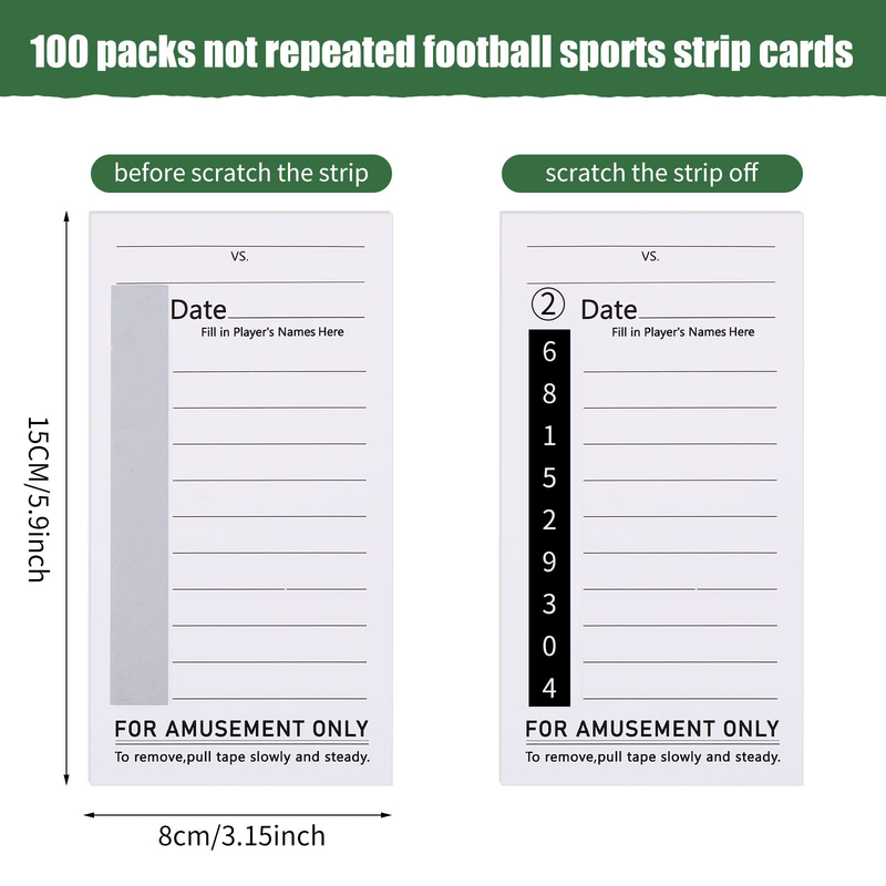 100 No-Repeat Baseball Boxing Soccer Football Strip Cards Playing Scratch Off Cards for Super Football Party Favor