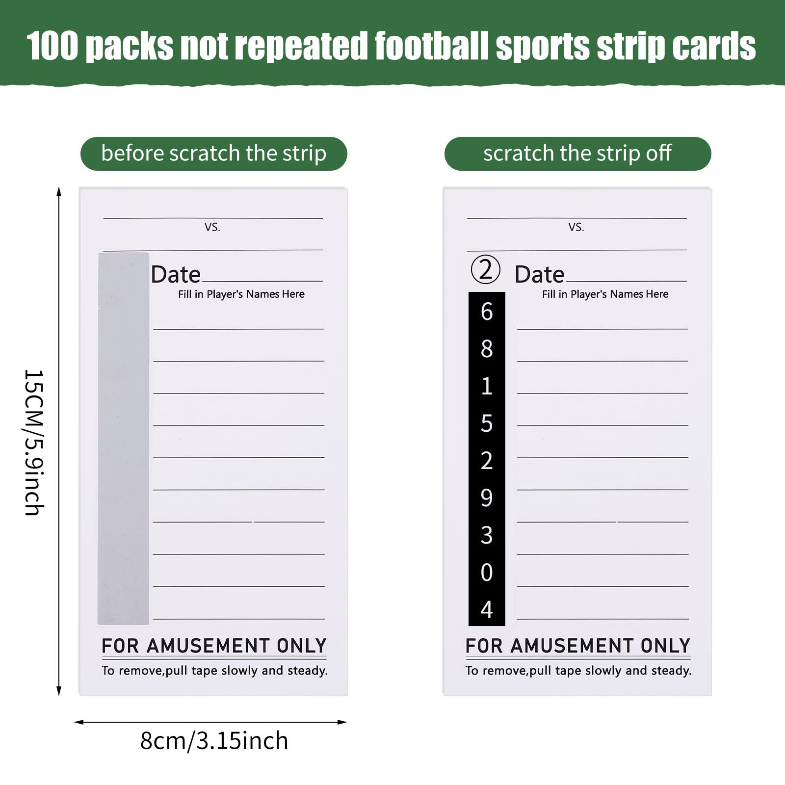 100 No-Repeat Baseball Boxing Soccer Football Strip Cards Playing Scratch Off Cards for Super Football Party Favor