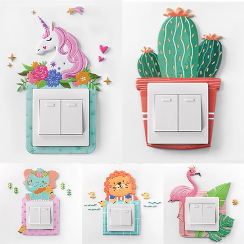 Custom 3d Foam Wall Stickers on-off Switch Outlet Cover Cute Beautiful Cartoon Animal Sticker Bedroom Kitchen Office Decor 