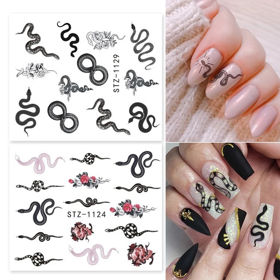 Fake Black Snake Dragon Decorative Sticker Nails Art Printing Custom Design Animal Manicure Nail Decal Stickers for Women Girls