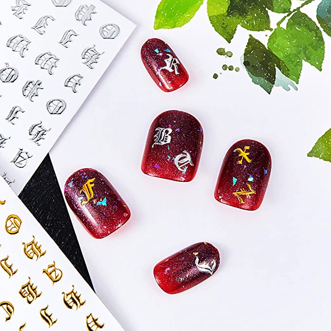Custom Design Trending Adhesive Stickers Letter Nail Sticker Art Luxury Old English Alphabet for Women Girls Home Nail Decoration