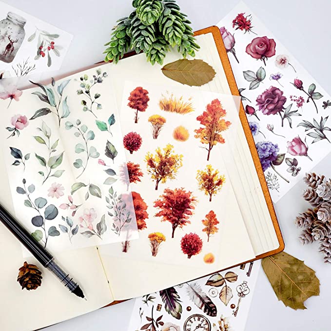 Decorative Color Custom Scratch Transfer Stickers Flower Planner Plant Rub-on Decal Sticker Logo Interior Diary Notebook Home
